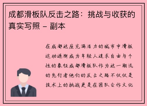 成都滑板队反击之路：挑战与收获的真实写照 - 副本